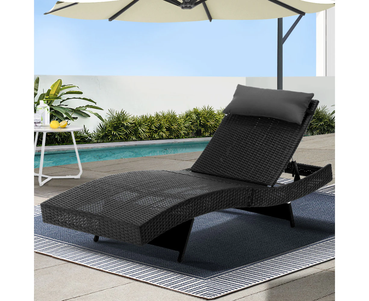 Gardeon Sun Lounge Wicker Lounger Outdoor Furniture Beach Chair Garden Adjustable Black