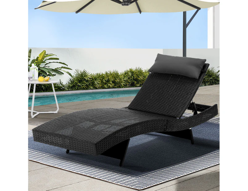 Gardeon Sun Lounge Wicker Lounger Outdoor Furniture Beach Chair Garden Adjustable Black