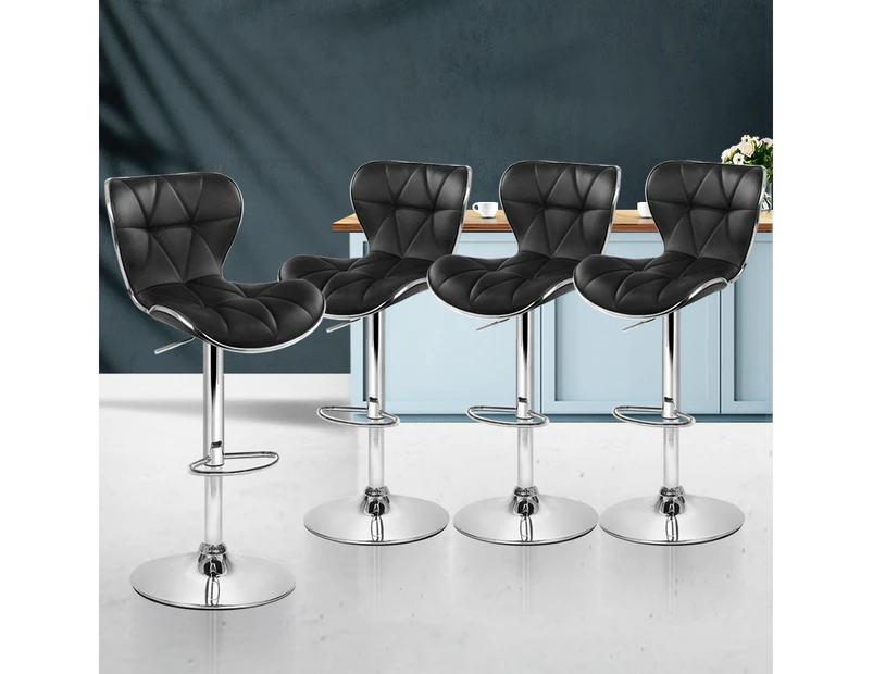 Bar Stools Set of 4 Gas Lift Swivel Kitchen Stool Chairs Black