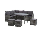 Gardeon Outdoor Dining Set Sofa Lounge Setting Chairs Table Ottoman Lawn Grey