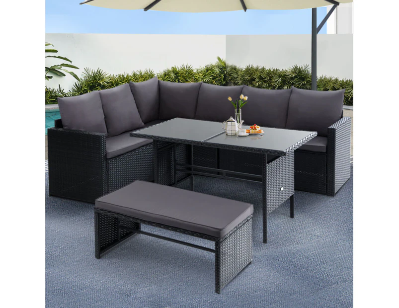 Gardeon Outdoor Dining Set Sofa Lounge Setting Chairs Table Bench Lawn Black