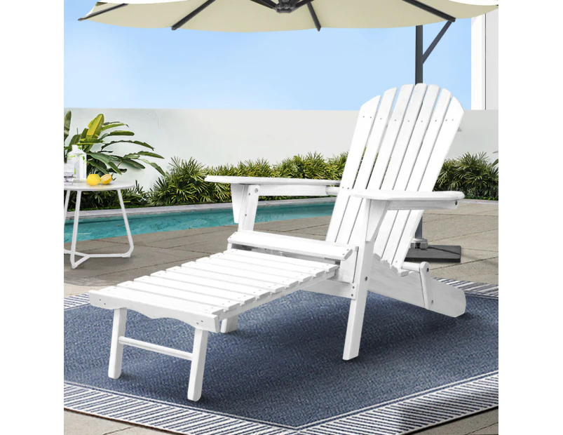 Gardeon Adirondack Outdoor Chairs Wooden Foldable Sun Lounge Patio Furniture White