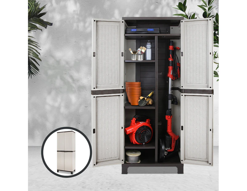 Gardeon 173cm Outdoor Storage Cabinet Box Lockable Cupboard Sheds Adjustable Rattan Beige