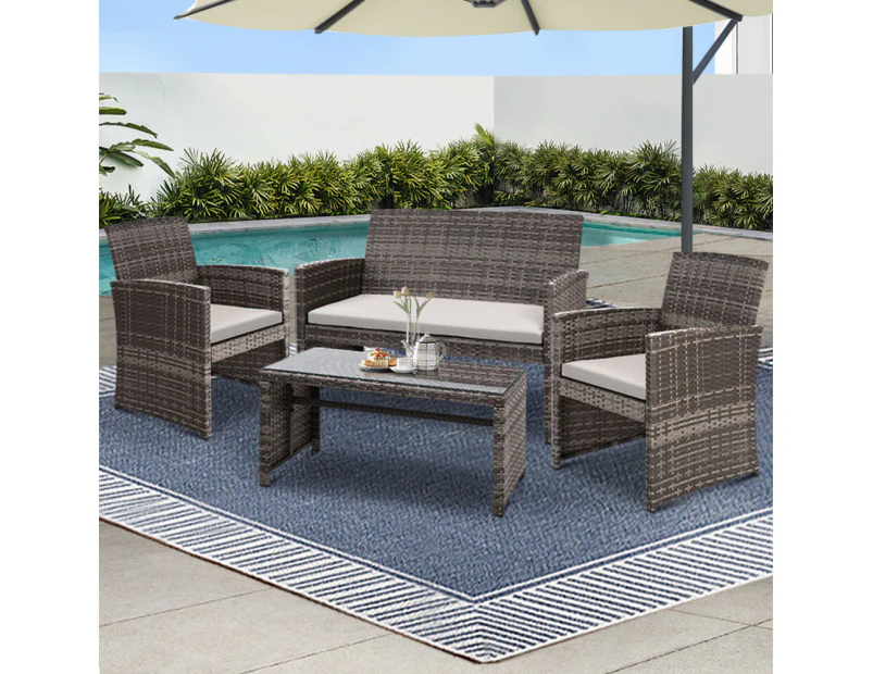 Gardeon 4 PCS Outdoor Sofa Set Rattan Chair Table Setting Garden Furniture Grey