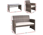 Gardeon 4 PCS Outdoor Sofa Set Rattan Chair Table Setting Garden Furniture Grey