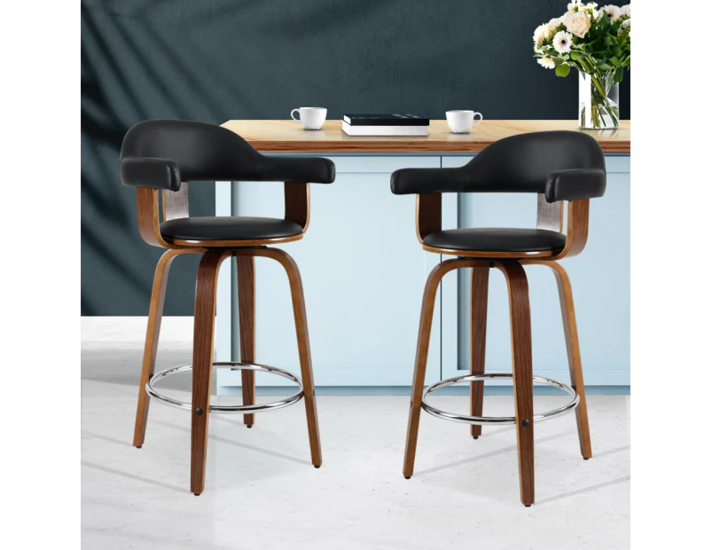 Artiss 2x Bar Stools Leather Seat Wooden Legs