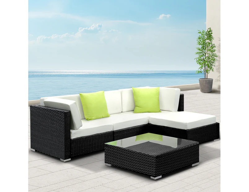 Gardeon 5-Piece Outdoor Sofa Set Wicker Couch Lounge Setting 4 Seater