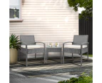 Gardeon Outdoor Setting Patio Furniture 3 Piece Wicker Lounge Rattan Bistro Set Cushion Grey
