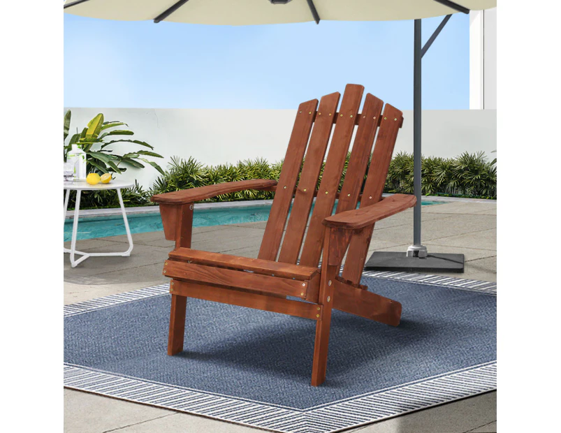 Gardeon Adirondack Outdoor Chairs Wooden Beach Chair Patio Furniture Garden Brown