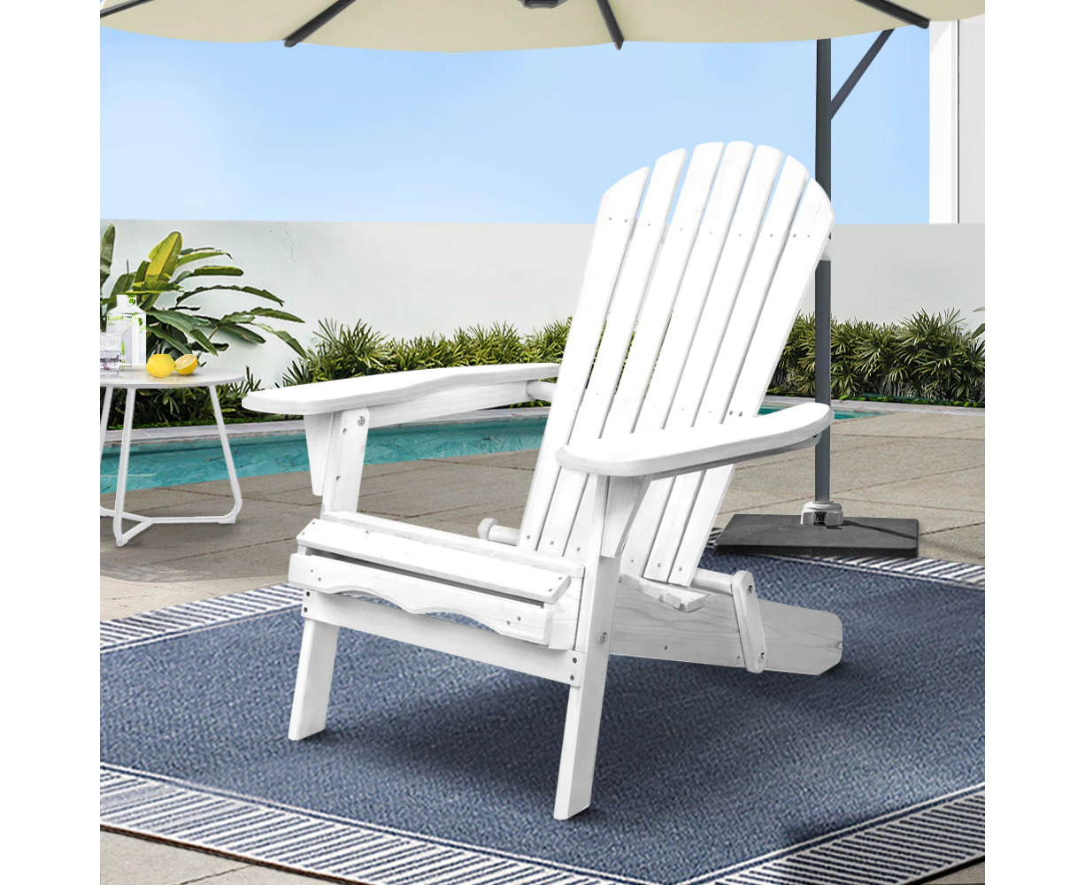 Gardeon Adirondack Outdoor Chairs Wooden Foldable Beach Chair Patio Furniture White