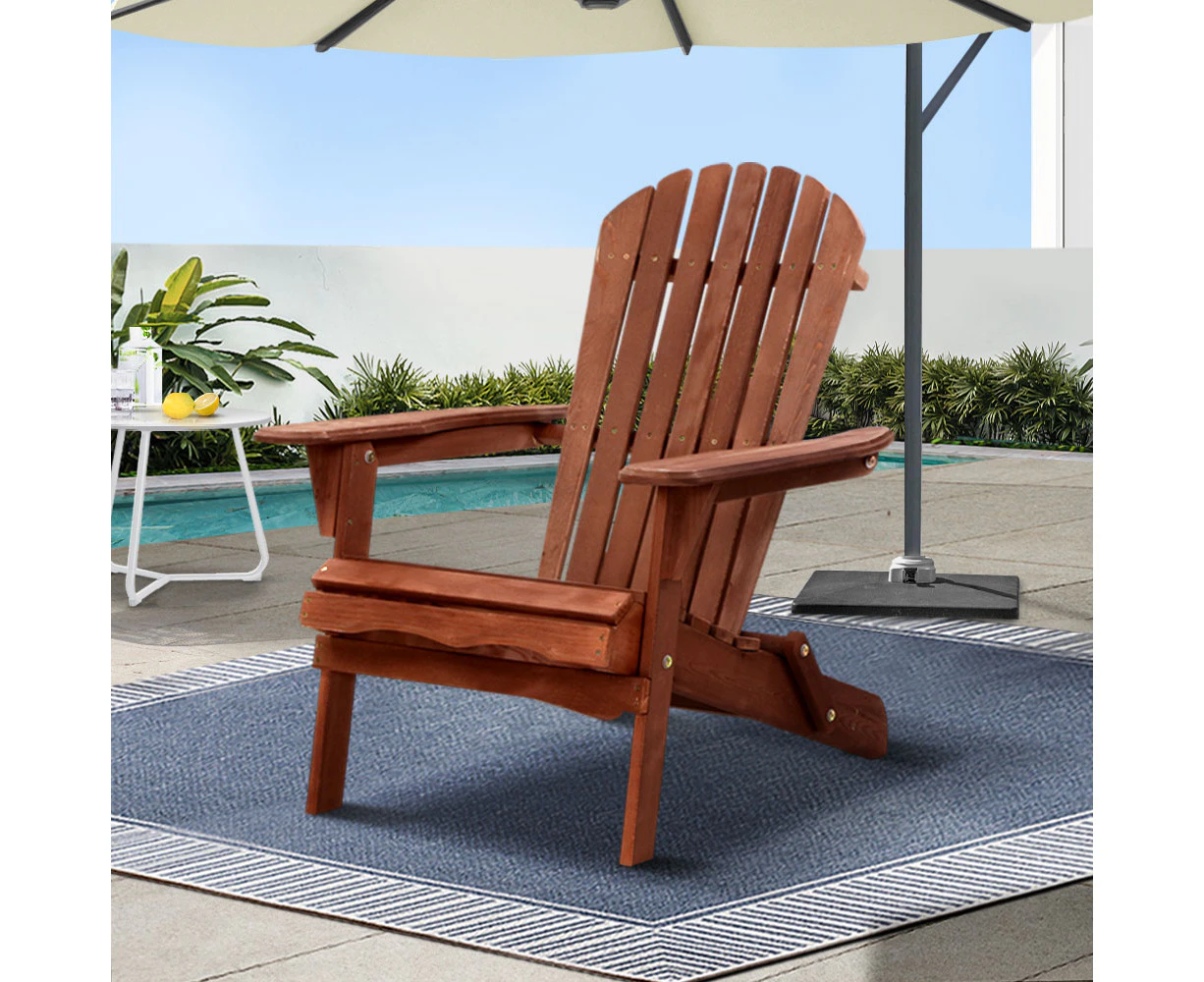 Gardeon Adirondack Outdoor Chairs Wooden Foldable Beach Chair Patio Furniture Brown