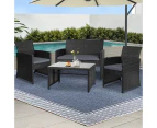 Gardeon 4 PCS Outdoor Sofa Set Rattan Chair Table Setting Garden Furniture Black