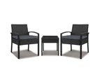 Gardeon 3PC Patio Furniture Bistro Set Wicker Outdoor Lounge Setting Black