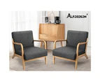 ALFORDSON Wooden Armchair Fabric Lounge Chair Dark Grey