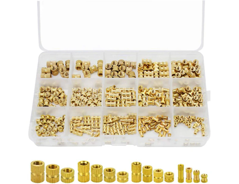 330 Pieces Knurled Nut, Threaded Insert Female Thread Injection Molding Knurled Nut Brass Insert Nuts Assortment Kit, Female Thread Rounded Nuts Knurled Em