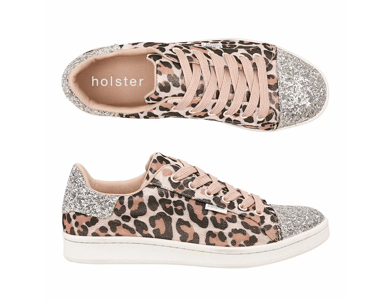 holster Fashion - Stardust - Leopard - Comfort Vegan Animal Print Lace-up Glitter Sneaker