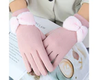 1 Pair Bowknot Decor Thickened Solid Color Women Gloves Autumn Winter Double-sided Fleece Touch Screen Driving Gloves-One Size Pink unique value