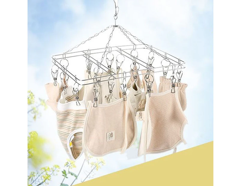 Stainless Steel Hanging Folding Drying Rack, clothes drying rack, Rectangle Shape  2.1MM Thickness, Drip Hanger with 20 Clips for Socks, Stockings