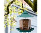 Panorama Bird Feeder, Hexagon Shaped with Roof Hanging Bird Feeder for Garden Yard Decoration -green