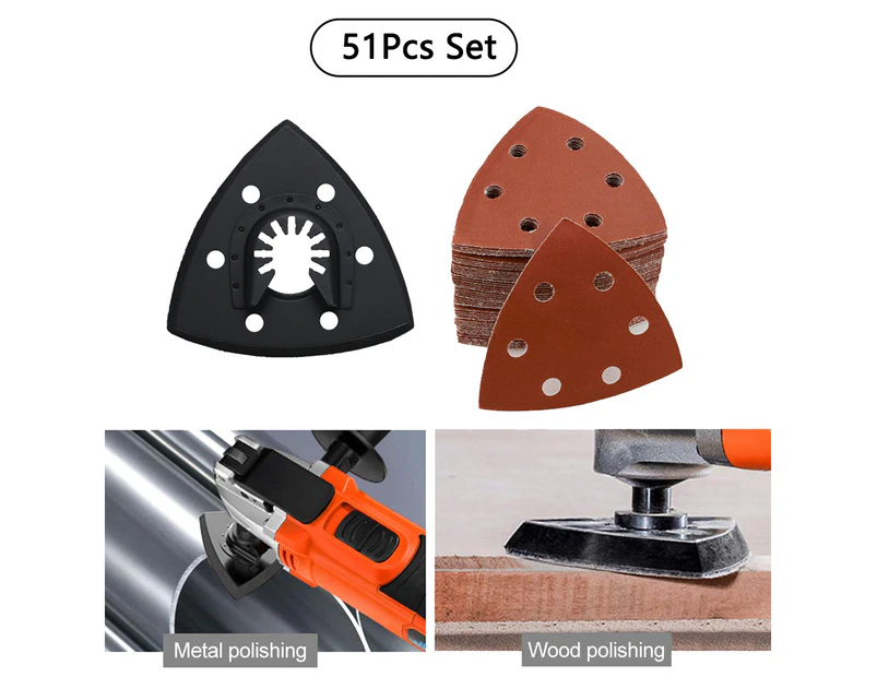 51 Pcs Triangle Sanding Pads Hook and Loop Oscillating Sanding Pad 90mm 6 Holes Multi Tool Sander Sandpaper Triangle Sanding Tool