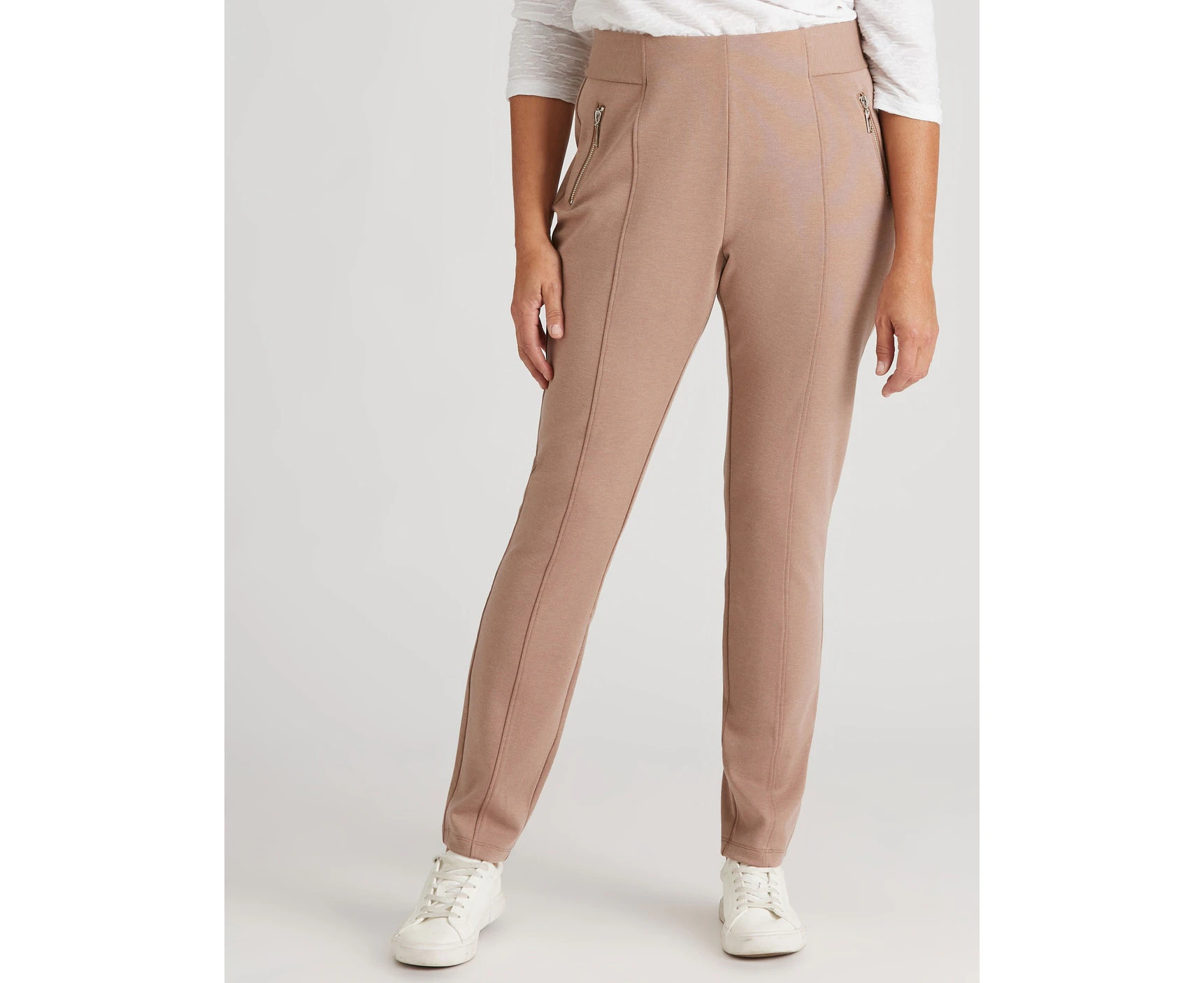 Millers - Womens Pants - Brown All Season Ponte - Leggings Elastane Trousers - High Waist - Panelled - Slim Leg - Casual Work Clothes - Office Wear