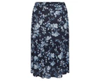 Autograph Woven Belted Midi Tiered Skirt - Plus Size Womens - Navy Oriental