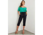 Rockmans Crop Linen Pants - Womens - True Navy