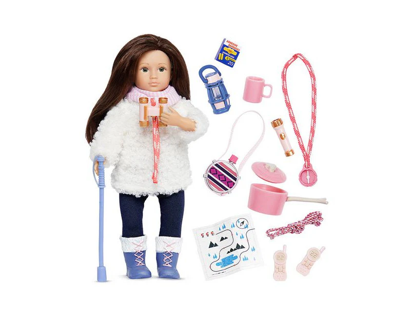 Lori Dolls - Mini Adventure Doll & Hiking Accessories - Winter Clothes & Accessories for 15 cm Dolls - Boots, Flashlight, Map & More - Toys for Kids - Fara