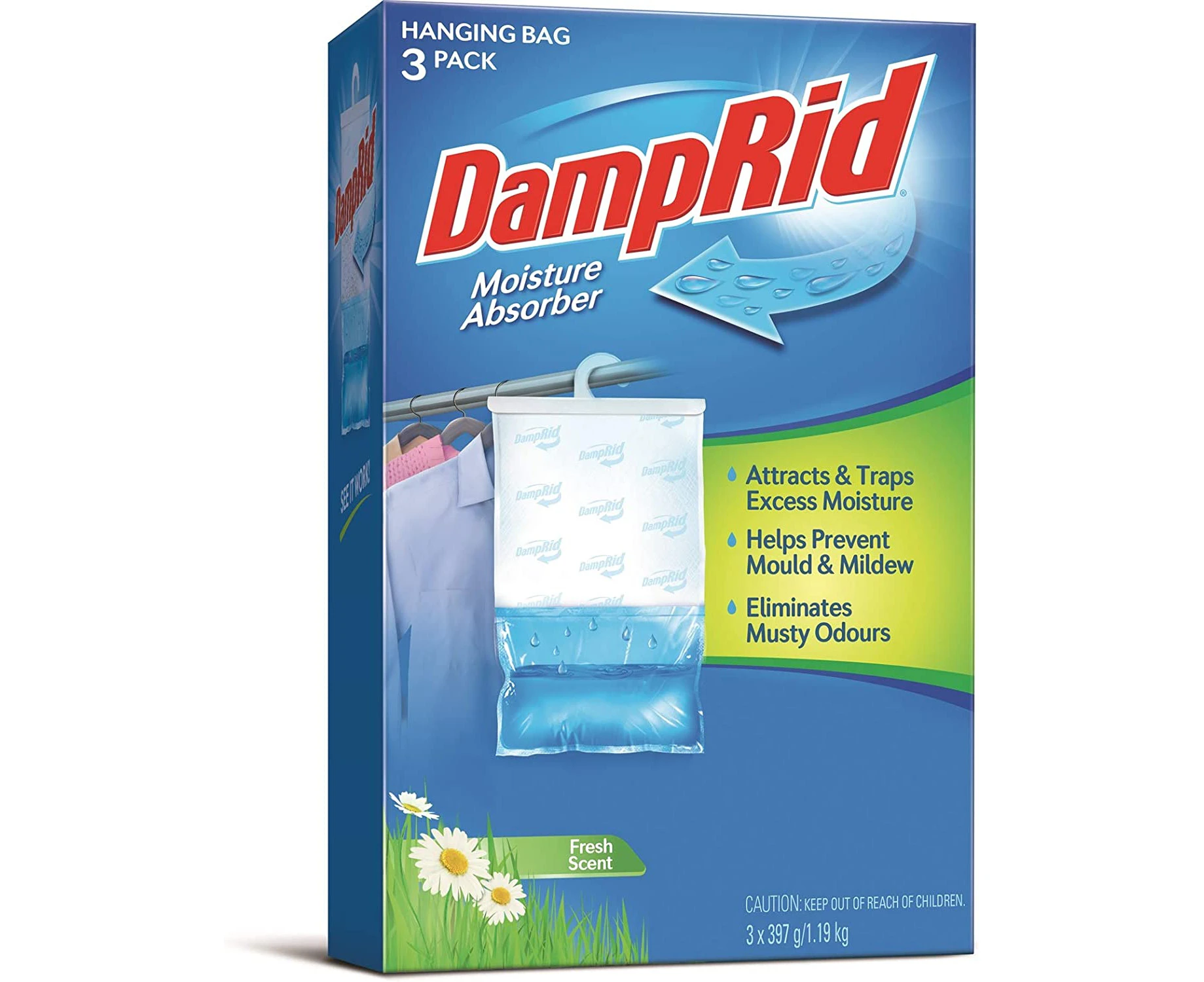 DampRid Hanging Moisture Absorber, Fresh Scent, 14 oz bags, 3 Pack