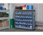 Summit 40 Bin Rivet Shelving Unit w/ Plastic Storage Bins - Charcoal/Blue/Black