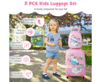 Costway 2pcs Kids Luggage Set 13"+18" Travel Trolley Dinosaurs Rolling Suitcase Children Backpack Gift Pink