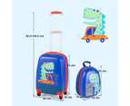 Costway 2pcs Kids Luggage Set 13"+18" Travel Trolley Dinosaurs Rolling Suitcase Children Backpack Gift Blue