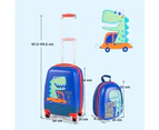 Costway 2pcs Kids Luggage Set 13"+18" Travel Trolley Dinosaurs Rolling Suitcase kidren Backpack Gift Blue