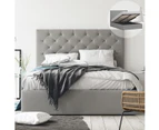 Gas Lift Storage Bed Frame with Diamond Pattern Bed Head in King, Queen and Double Size (Grey Fabric)