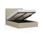 Gas Lift Storage Bed Frame with Diamond Pattern Bed Head in King, Queen and Double Size (Beige Fabric)