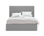 Gas Lift Storage Bed Frame with Diamond Pattern Bed Head in King, Queen and Double Size (Grey Fabric)