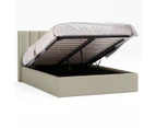 Gas Lift Storage Bed Frame with Vertical Lined Winged Bed Head in King, Queen and Double Size (Beige)