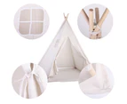 160CM Large Teepee Tent Wigwam Tent Kids Playing Tent with Mat Wood Frame - White