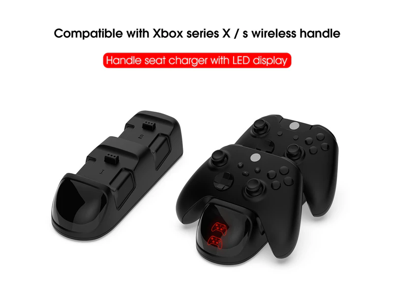 Controller Handle Charger Stable Output Fast Charging ABS Dual USB Game Controller Handle Charger Dock for Xbox Series X/S - Black