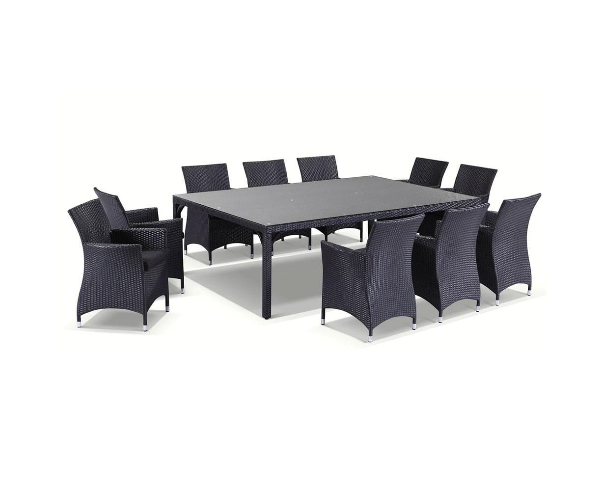 Outdoor Roman 10 Seat Outdoor Wicker And Glass Top Dining Table And ...