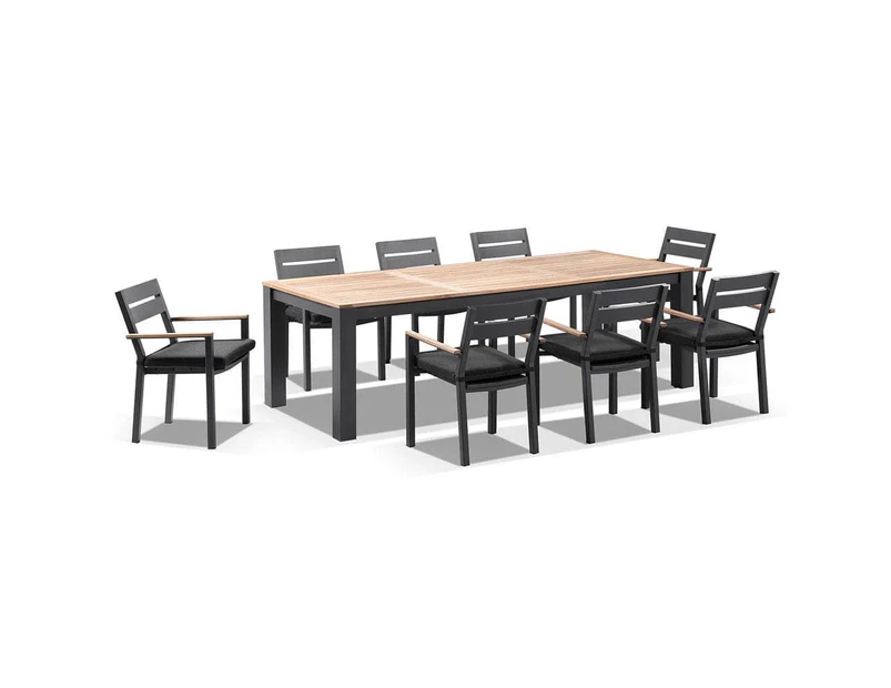 Balmoral 2.5m Teak Top Aluminium Table with 8 Capri Dining Chairs - Outdoor Dining Settings - Charcoal