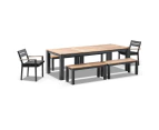 Outdoor Balmoral 2.5M Teak Top Aluminium Table With 4 Bench Seats And 2 Chairs - Outdoor Teak Dining Settings - Charcoal Aluminium with Denim