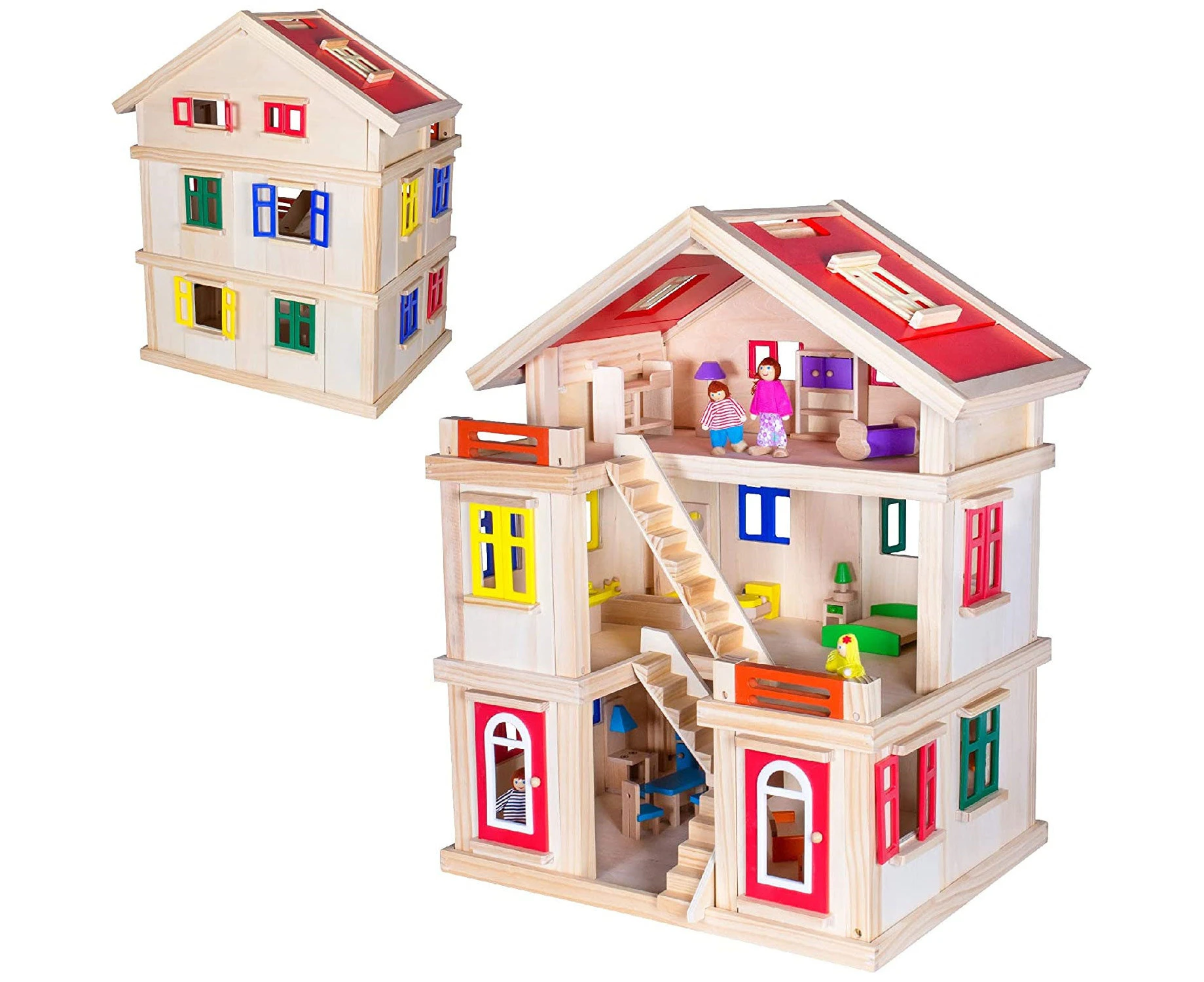 Wooden 3 Level DIY Dolls Doll House Girls Kids Pretend Play Toys Furniture Set Kit