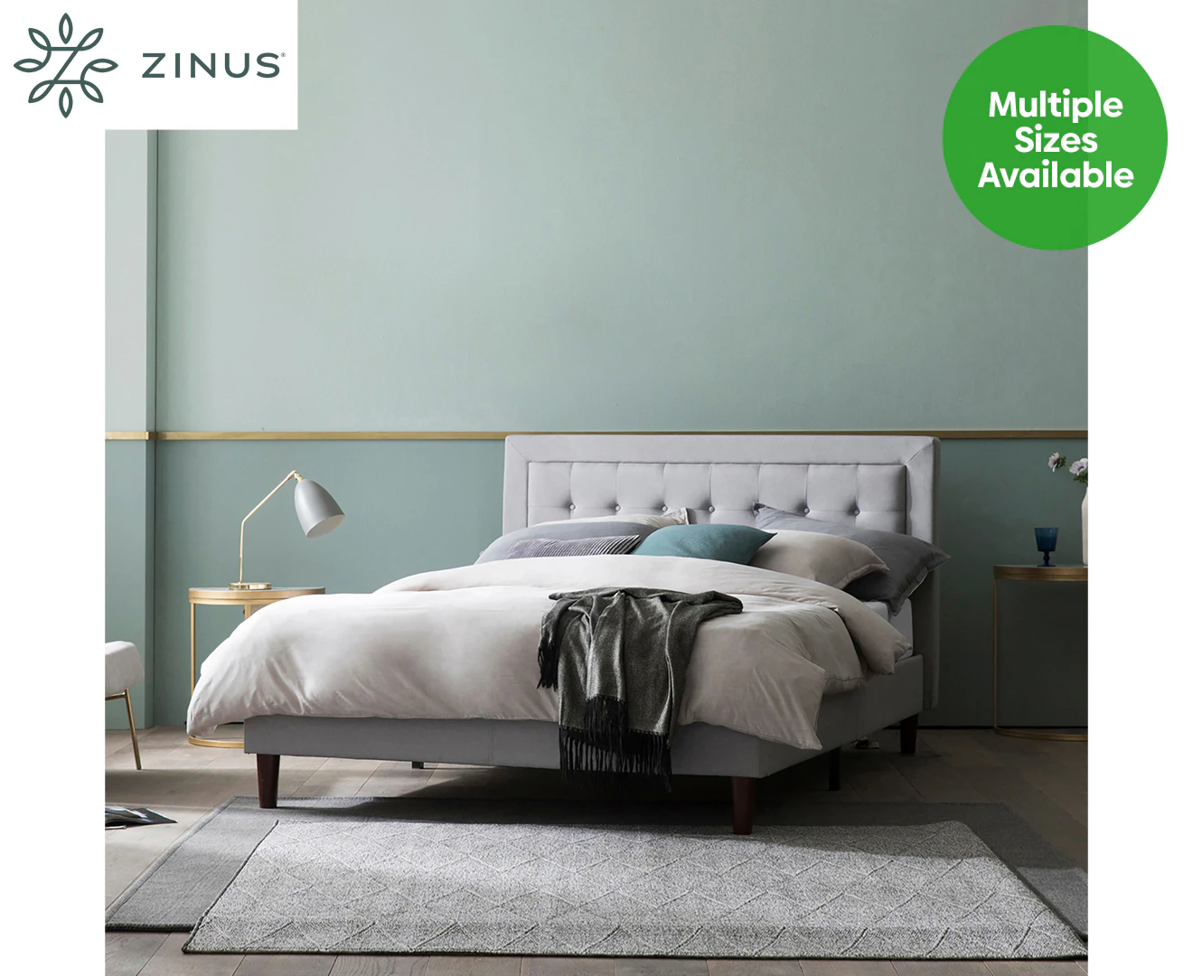 Zinus Fabric Tufted Button Bed - Light Grey