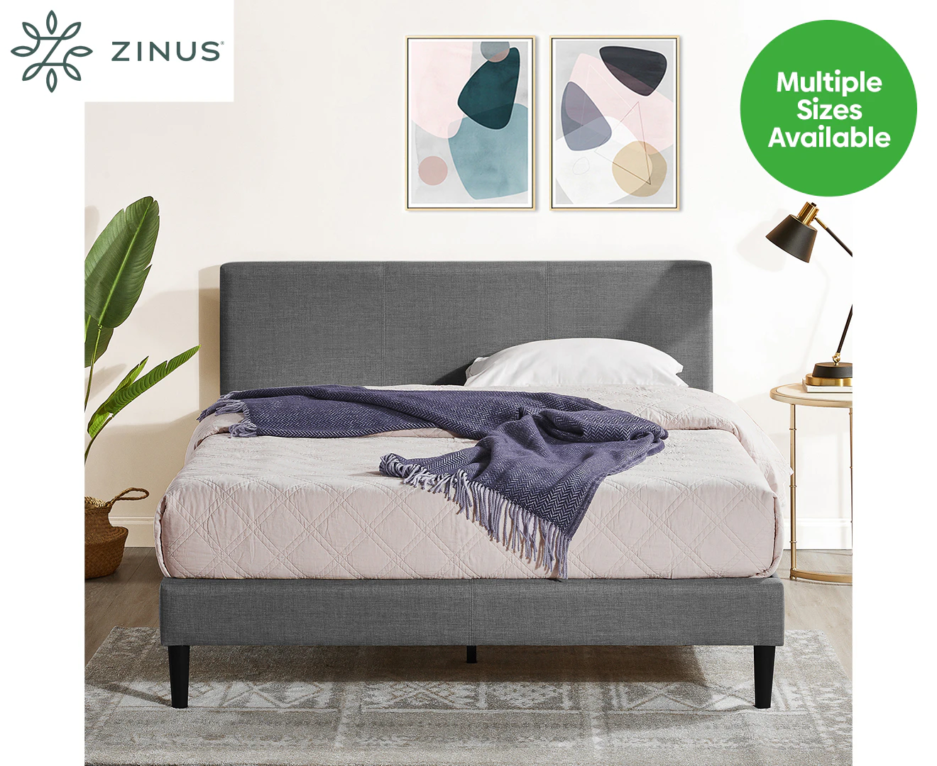 Zinus Dark Grey Fabric Bed Frame