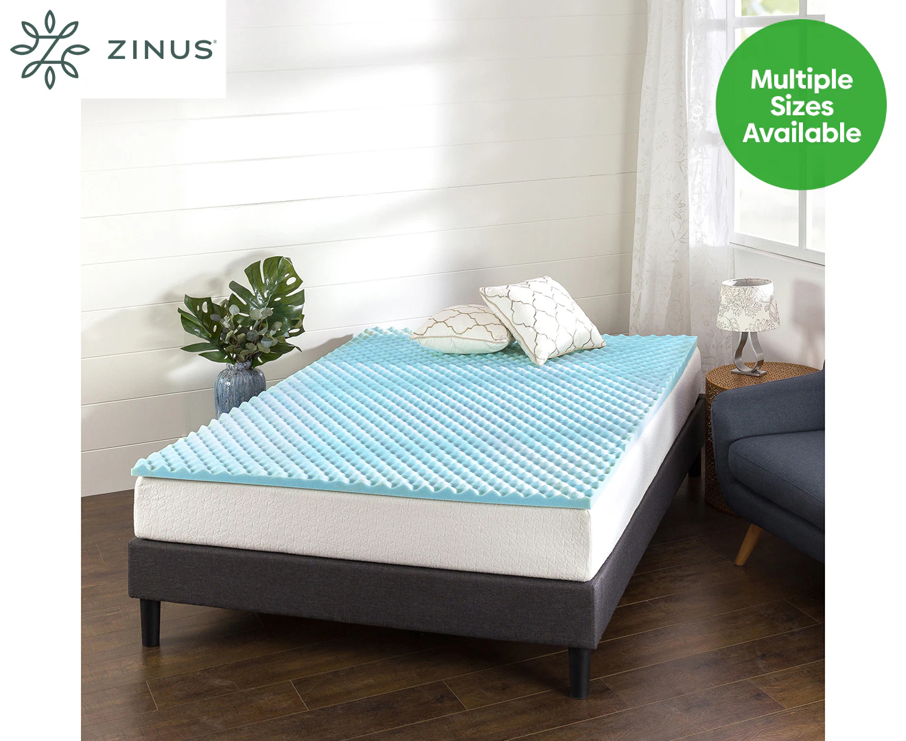 Zinus Swirl Cool Gel Convoluted Memory Foam Air Flow Mattress Topper / Protector