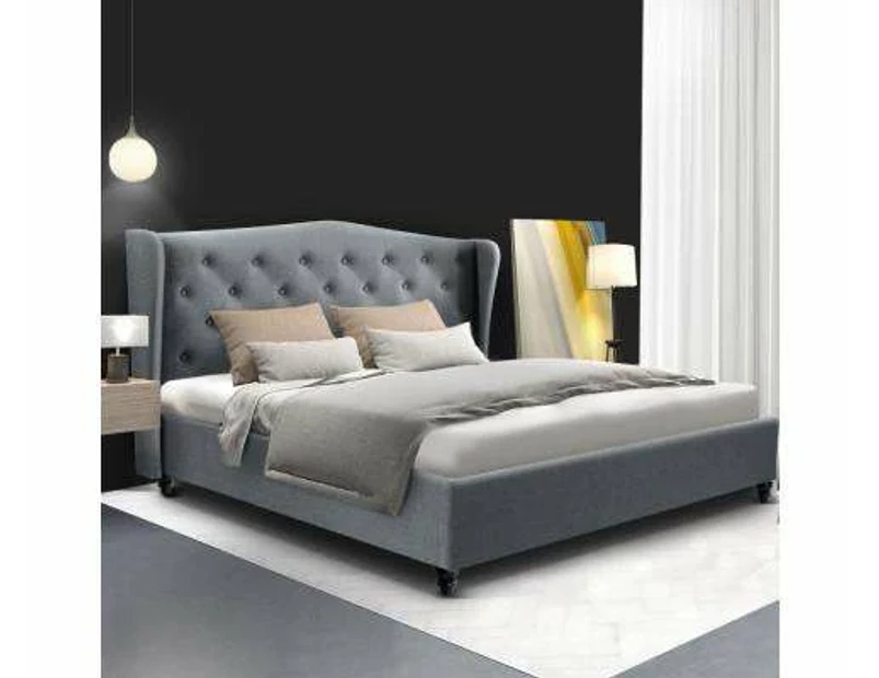 Artiss PIER Bed Frame Base Mattress Platform Fabric Wooden - Grey