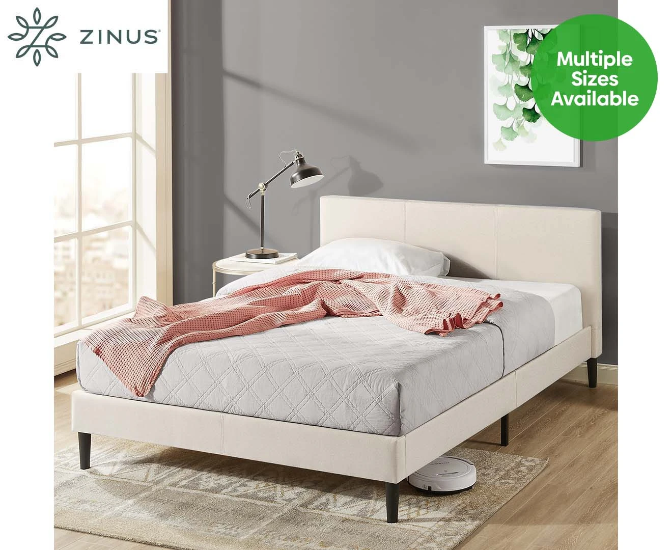 Zinus Beige Fabric Bed Frame