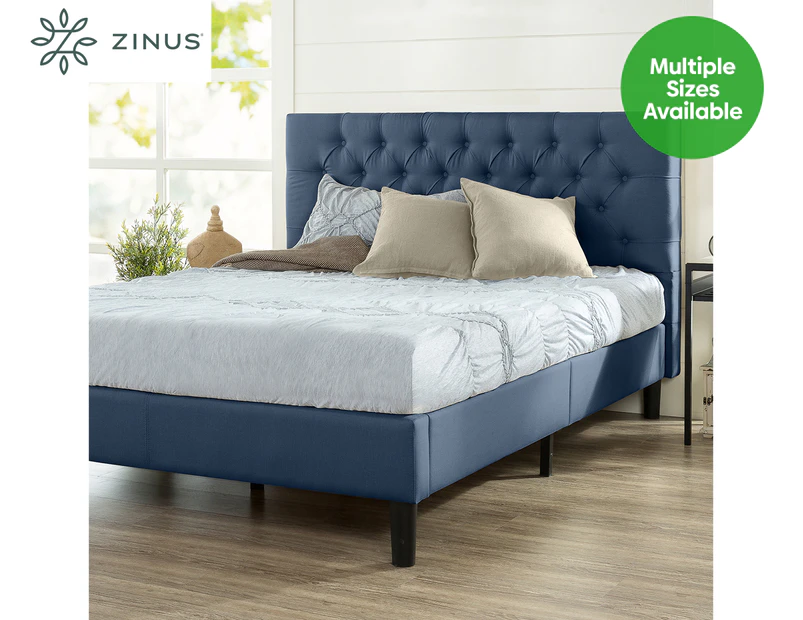 Zinus Misty Navy Button Tufted Fabric Bed Frame