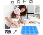12-cup Silicone Muffin Pan, Non-stick Muffin Molds, Baking Pan For Cupcake, Tarts, Egg Bites(blue)2pcs